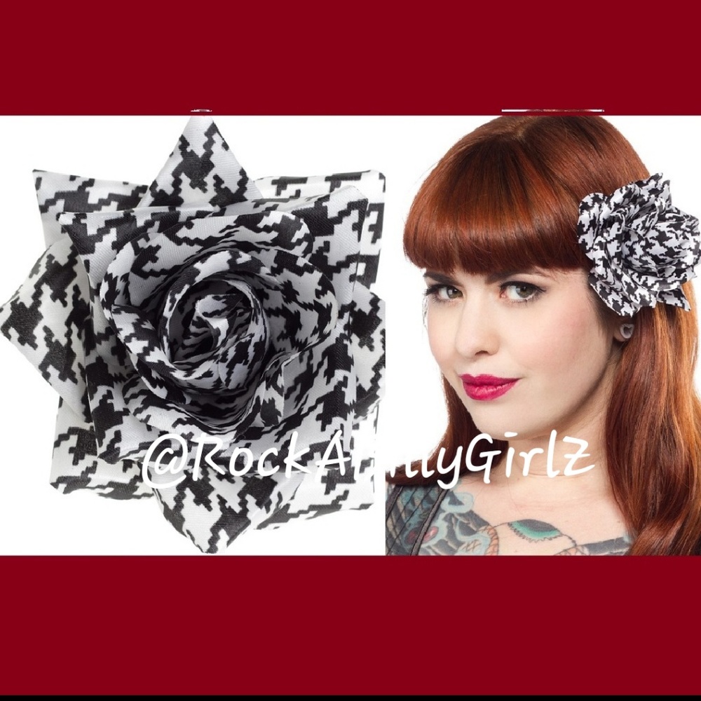 Sourpuss Houndstooth RockABilly 4" Layered Rosette Hair Bow w Alligator Clip